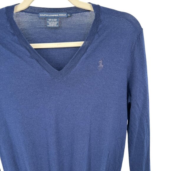 Ralph Lauren Golf Mens Merino Wool V-Neck Sweater Navy Blue Size Large - Picture 3 of 10